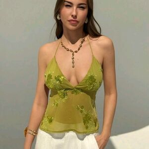 2/$50 Sequin Green Floral Women's Top